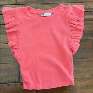 Zara Girls Coral Pink Ruffle Sleeve Tee